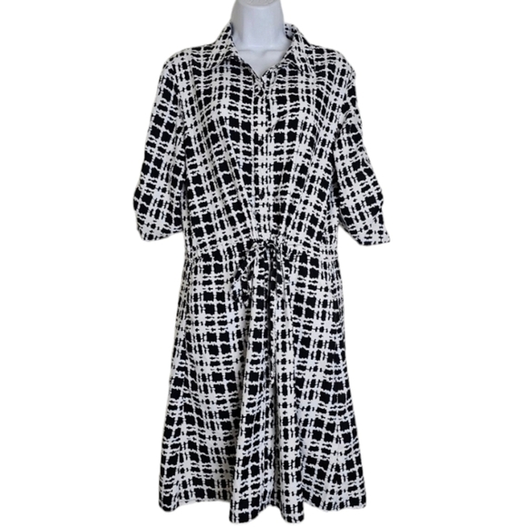 Calvin Klein Checkered Shirt Dress Black & White Size Medium - Picture 1 of 12